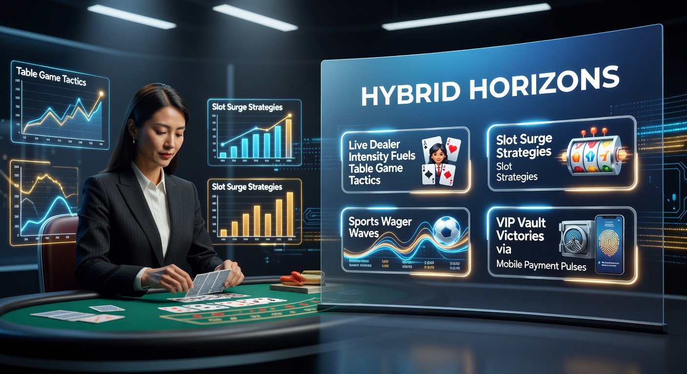 Dynamische Szene eines hybriden Casino-Umfelds mit Live-Dealern, Slots und mobilen Zahlungen im Vordergrund